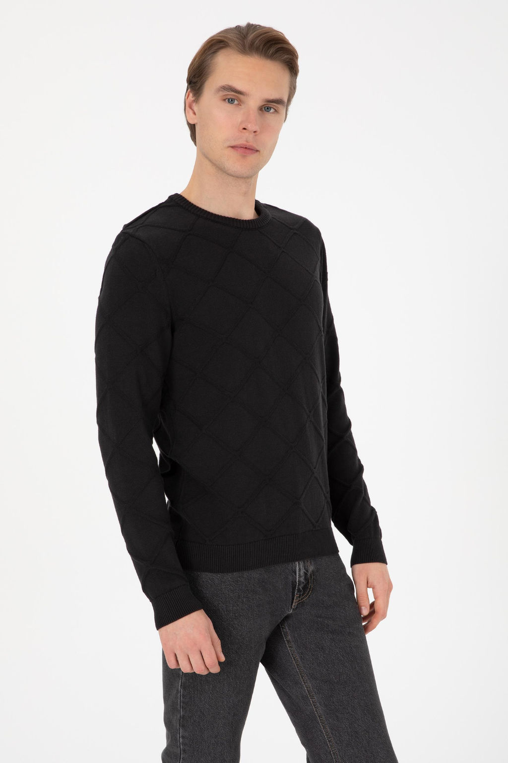 Erkek Regular Fit Bisiklet Yaka Siyah Kazak