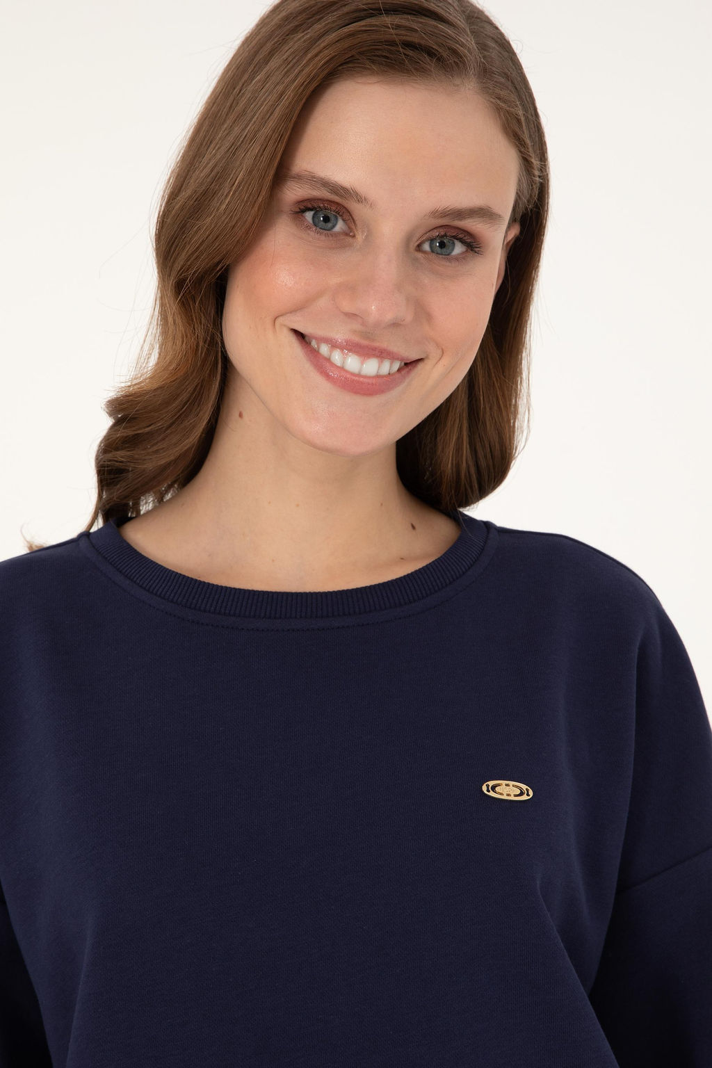 Kad_n Lacivert G_mlek Detayl_ Bisiklet Yaka Sweatshirt