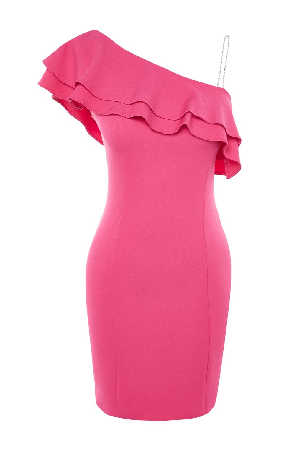 TRENDYOLMILLA Fusya Volanl? Dokuma K?sa Abiye Gece Elbise TPRSS21EL2873