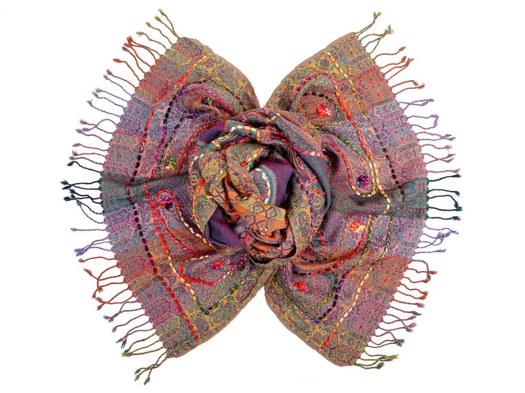 Палантин с вышивкой (шерсть 100%) в ассортименте №Тк903/58