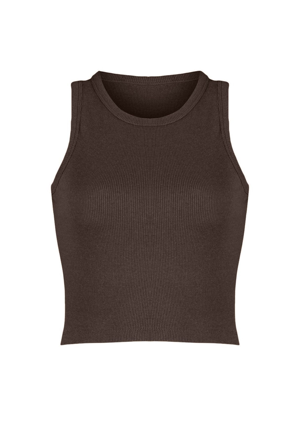 Kahverengi-Tas 2li Paket Vucuda Oturan Crop Halter Yaka Fitilli Esnek Orme Atlet TWOSS21AL0058