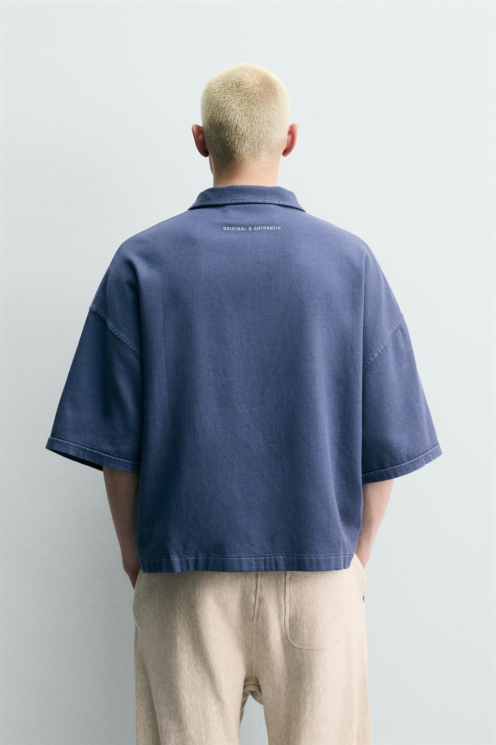 POLO BOXY FIT TEXTO BORDADO / Azul / Gris - Zara фото 3