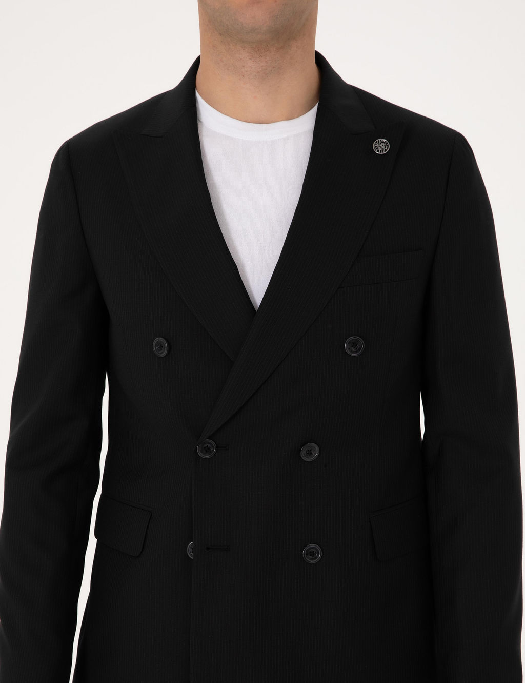 Siyah Ex. Slim Fit %100 Y_n _izgili Tak_m Elbise