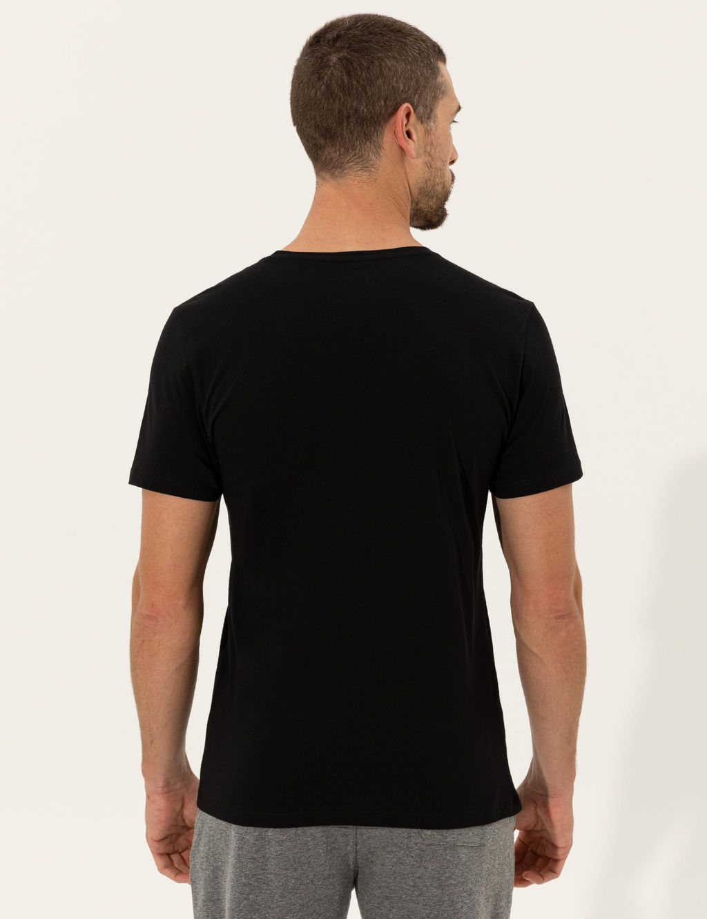 Siyah Slim Fit Bask_l_ Bisiklet Yaka Ti__rt