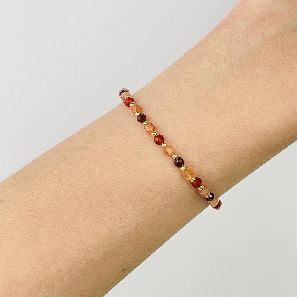 Браслет "Стихия Огонь" из Сердолика, Солнечного камня и Граната 18 см +