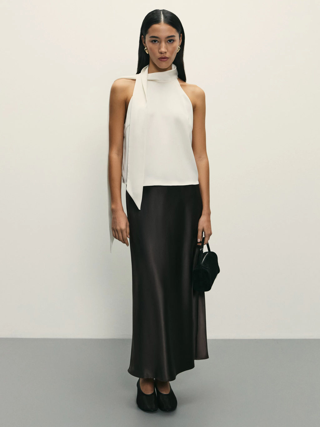 Сатиновая юбка миди с поясом на кулиске / Zarina  фото 6