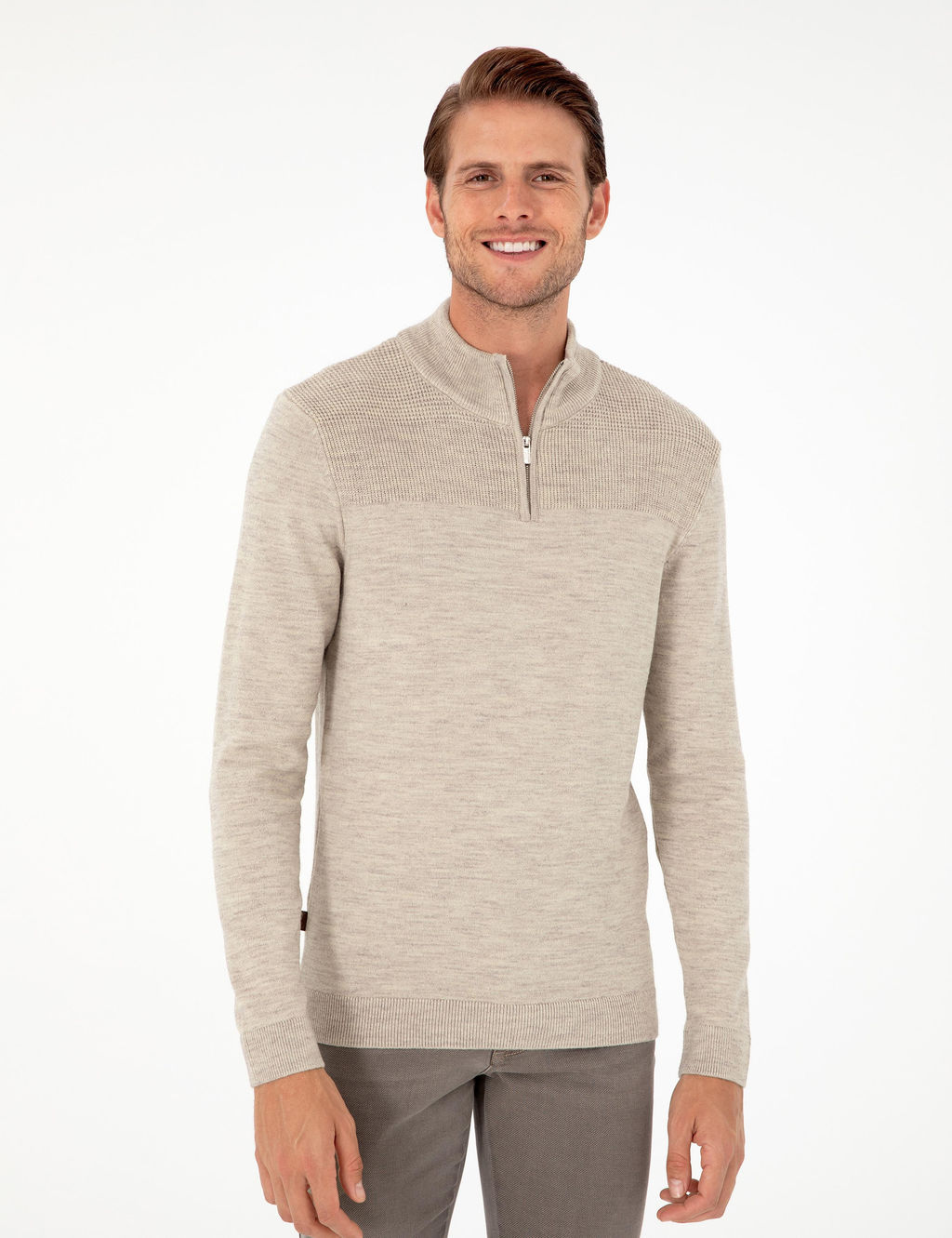 Kum Melanj Slim Fit Fermuarl_ Dik Yaka Triko Kazak - Pierre cardin фото 3