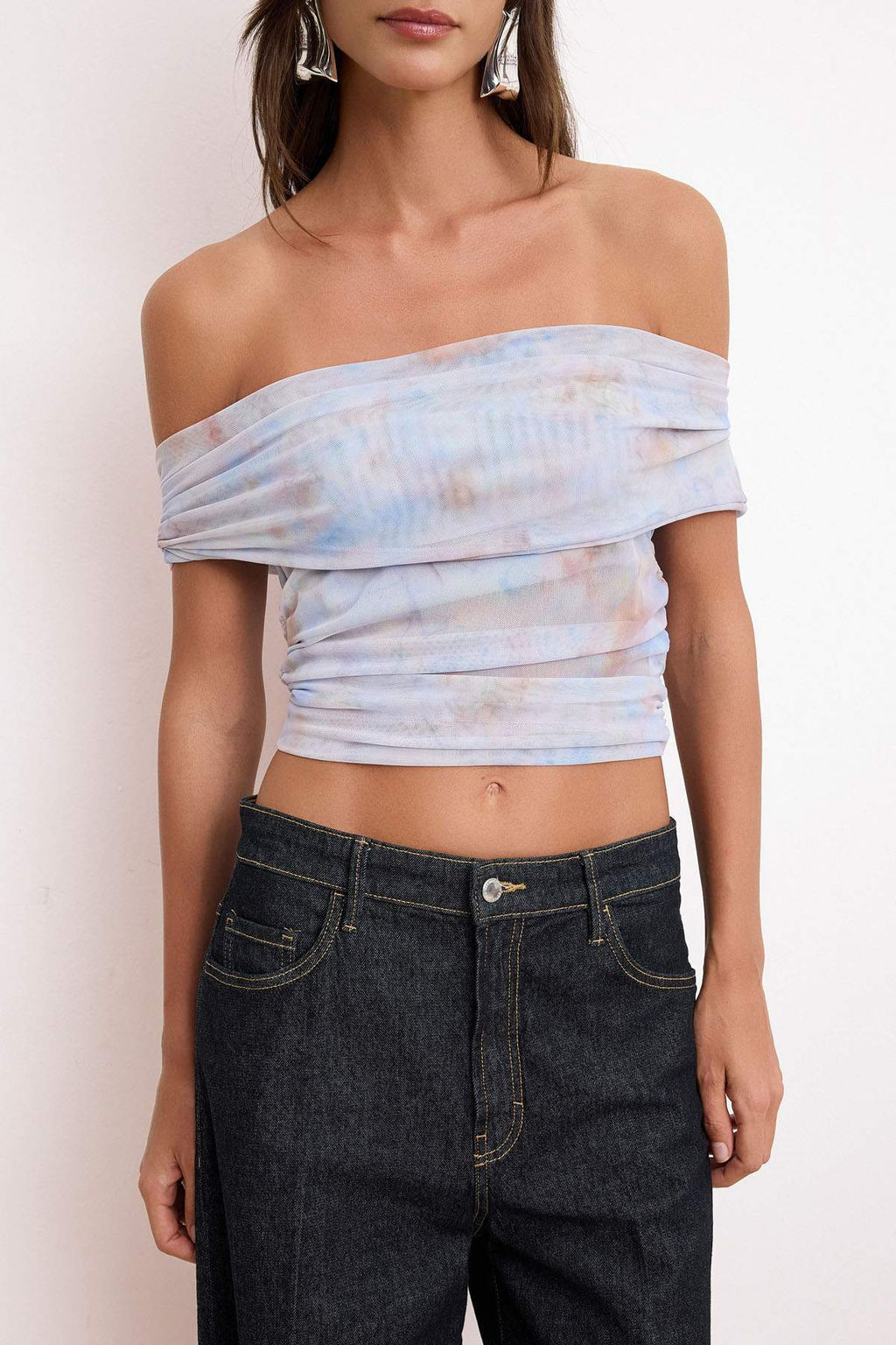 Lila Mermer Desen Asimetrik Yaka Sandy Tul Party Bluz TPRSS26BZ00058 - Trendyolmilla фото 3