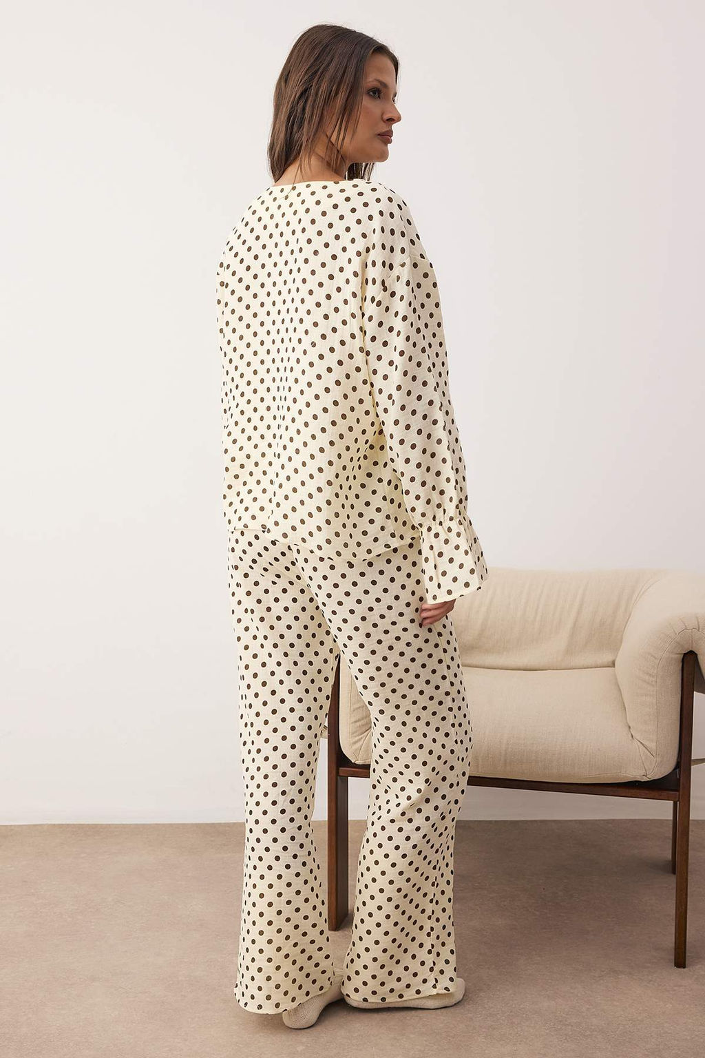 Ekru Puantiyeli Muslin Dokuma Pijama Tak?m? THMAW26PT00178 - Trendyolmilla фото 4