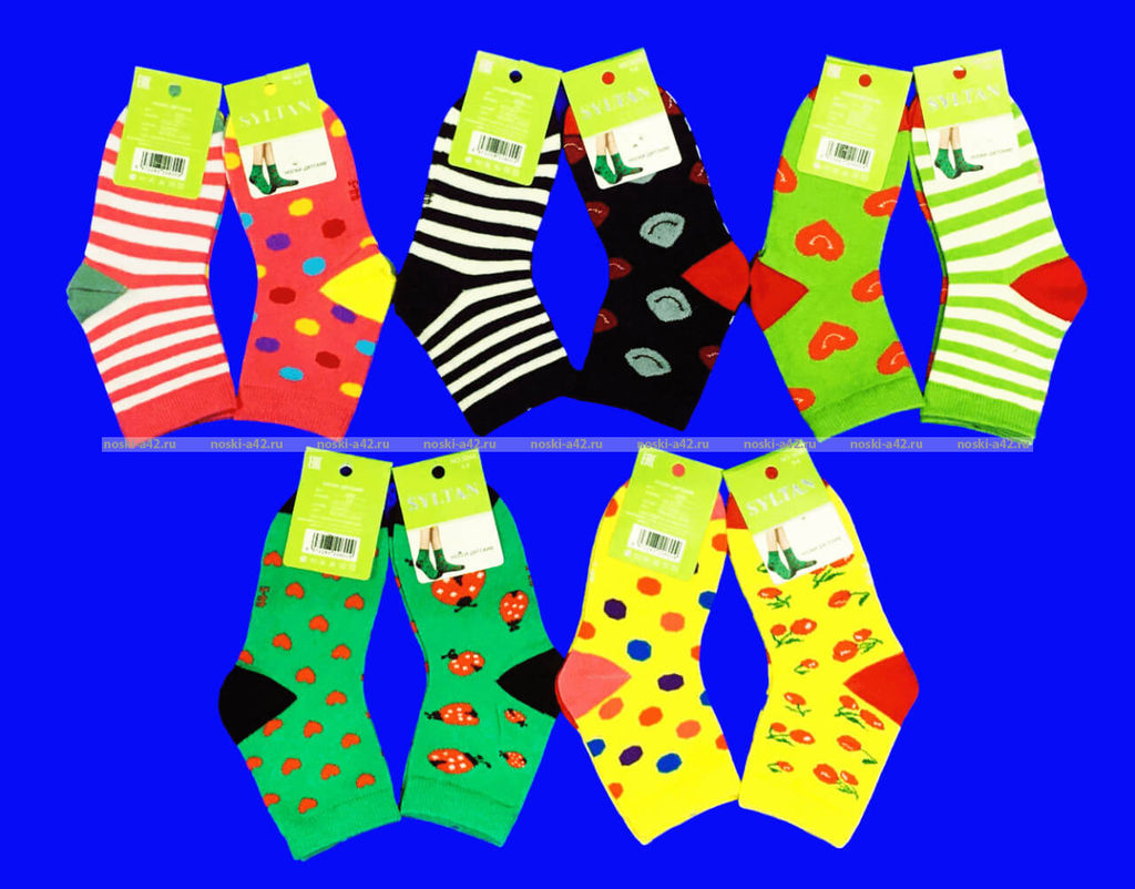 Цена за 10 пар. SYLTAN носки детские, подростковые на девочек "Разноцветные ножки " арт. 3244