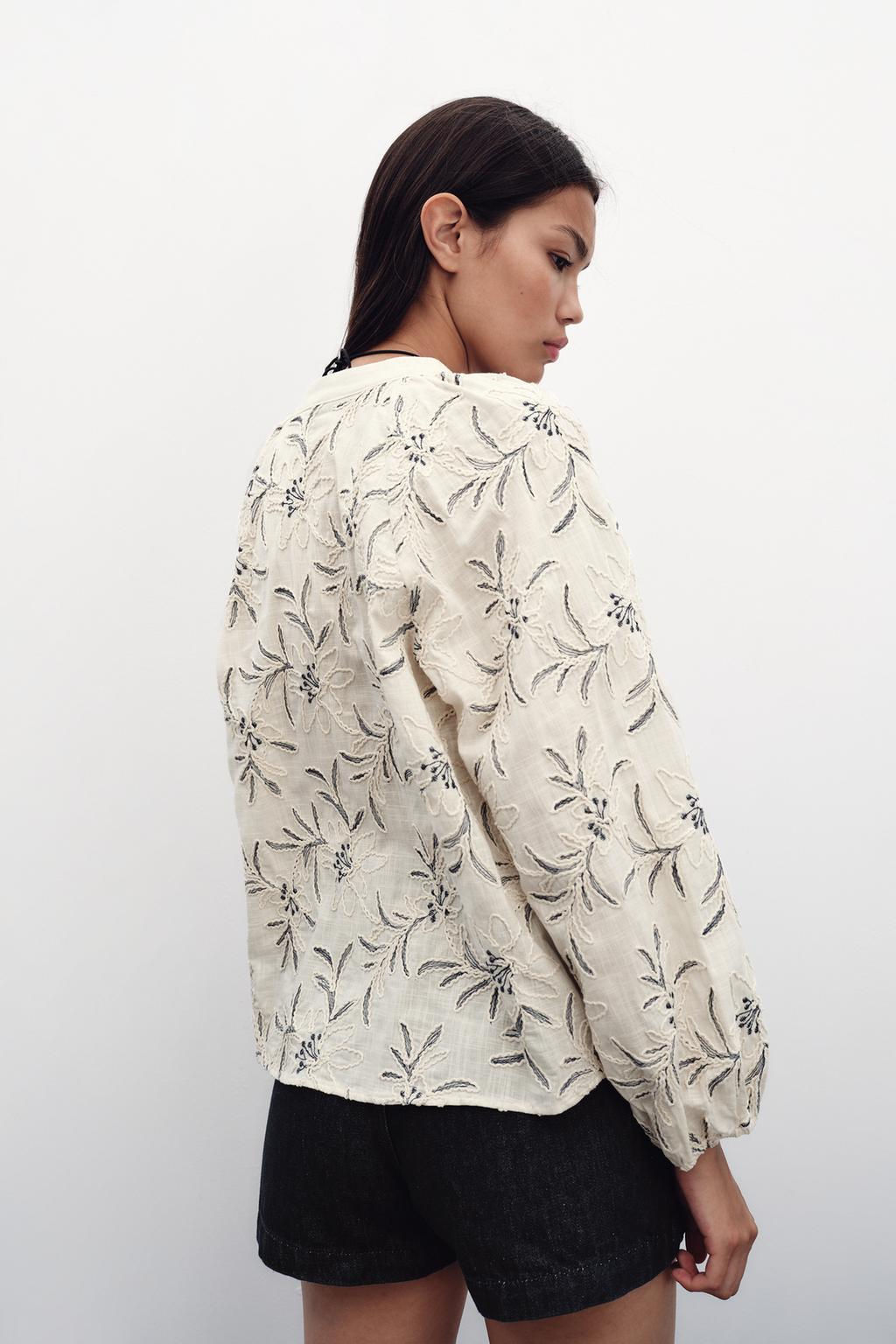 RUSTIC TEXTURED EMBROIDERED BLOUSE - Zara фото 5