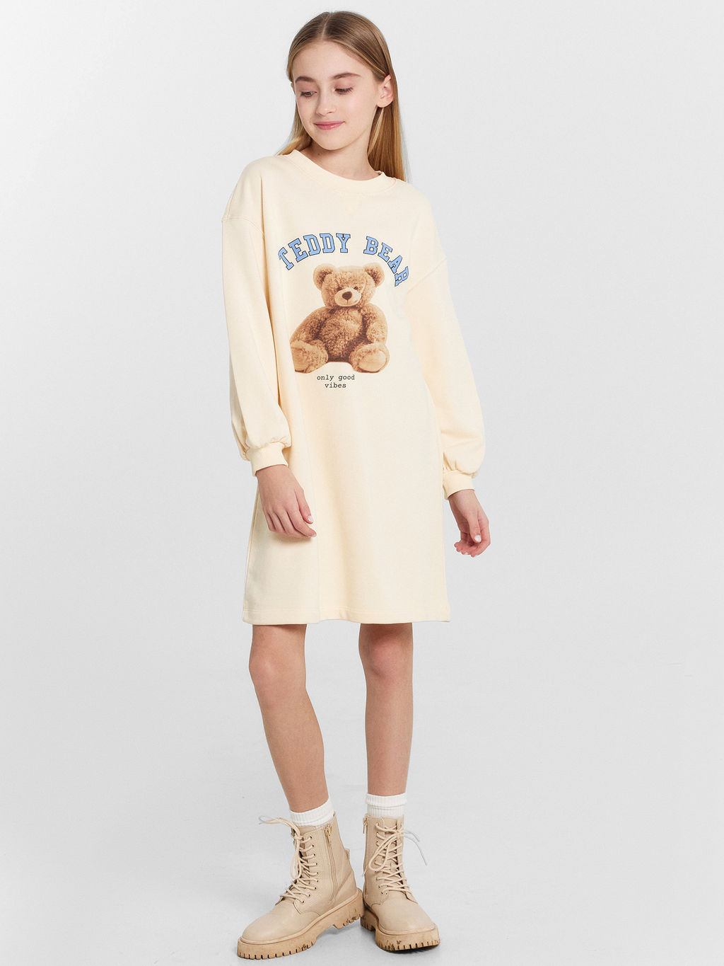 Платье для девочек бежевое с принтом Teddy bear - Mark formelle фото 2