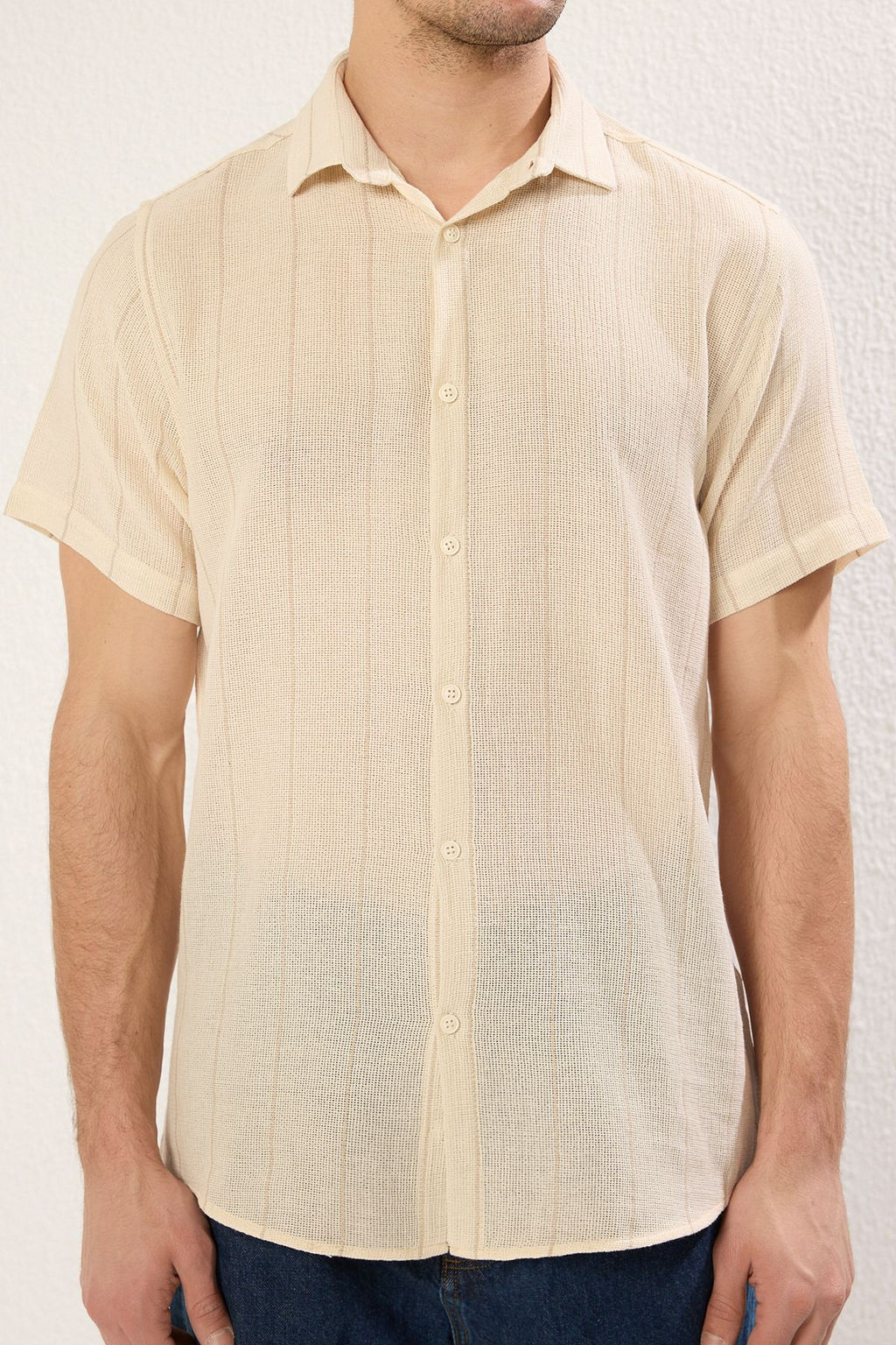 TRENDYOL MAN Premium Siyah Regular Fit Cizgili Dokulu Yazl?k Gomlek TMNSS23GO00063 - Trendyolmilla фото 4