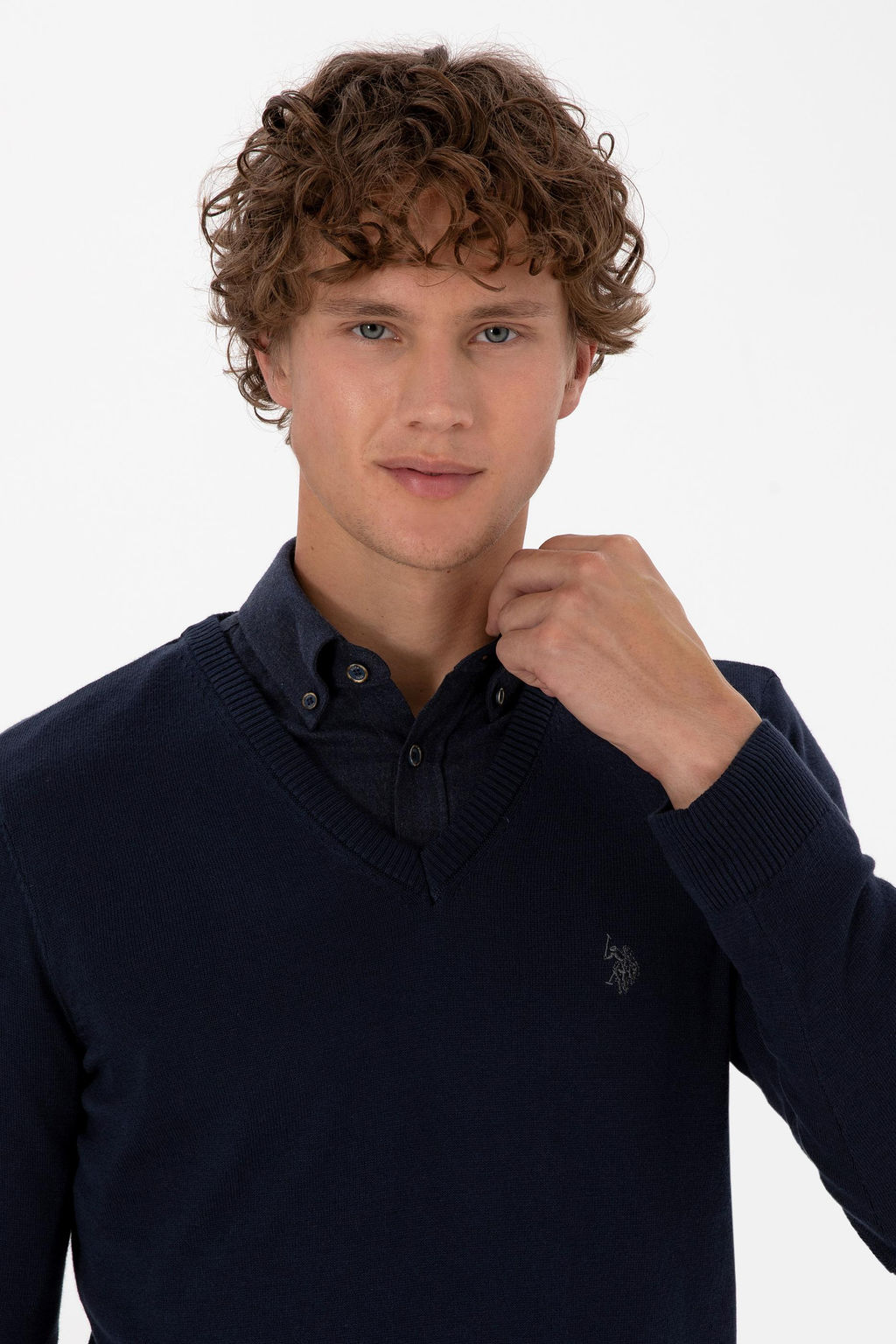 Erkek Slim Fit V Yaka Lacivert Basic Triko Kazak - U.s. polo assn фото 2