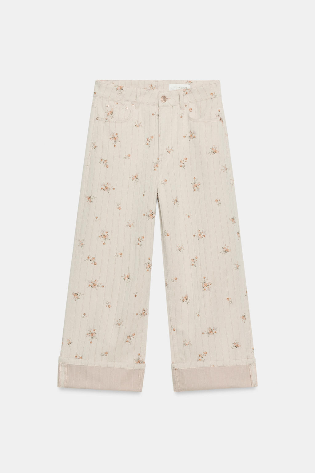 JEANS ZW COLLECTION TAPERED TIRO MEDIO FLORES / Beige - Zara фото 8