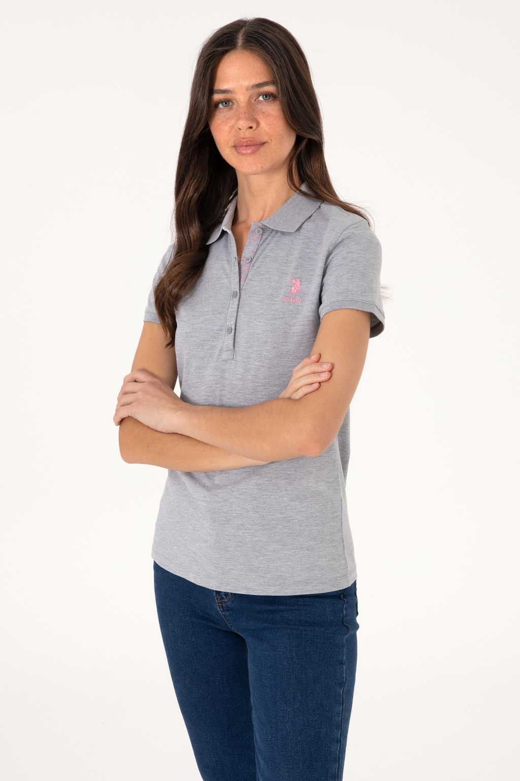 Kad_n Gri Melanj Basic Ti__rt Sepette S_rpriz _ndirim - U.s. polo assn фото 3