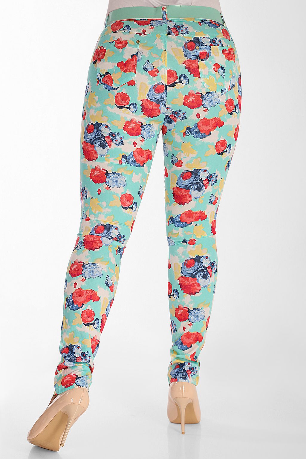 Брюки зеленые с красными цветами - Almond фото 2