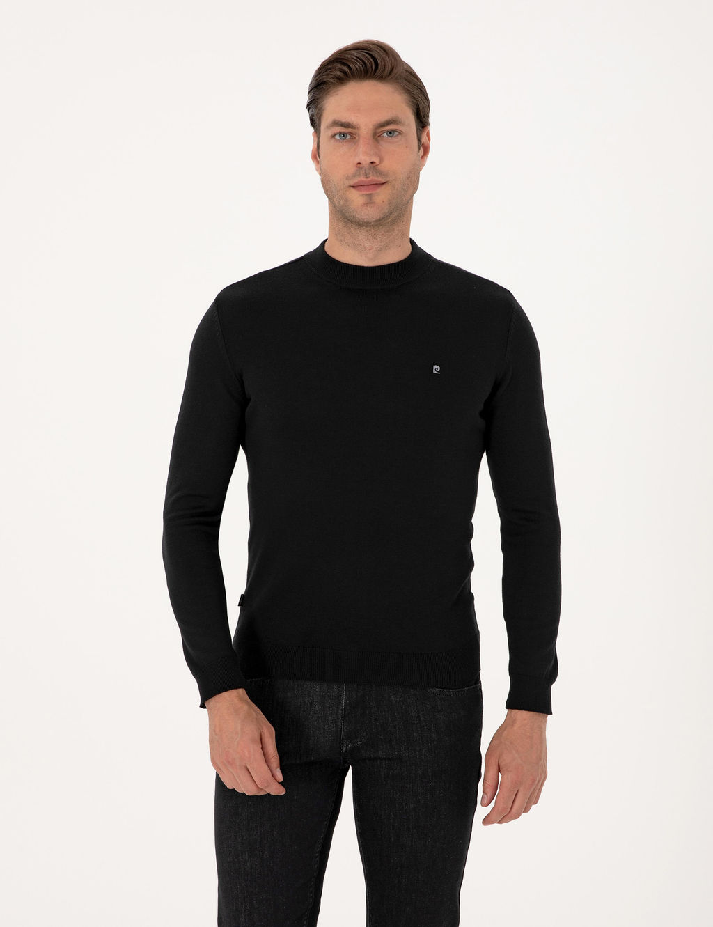 Siyah Slim Fit _eyrek Yaka Basic Triko Kazak