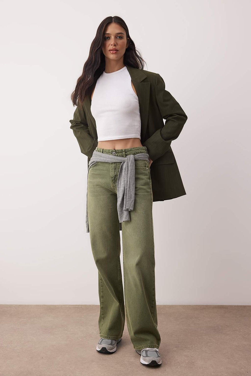 Ac?k Haki Yuksek Bel Vintage Y?kama Wide Leg Jeans TWOAW26JE00110