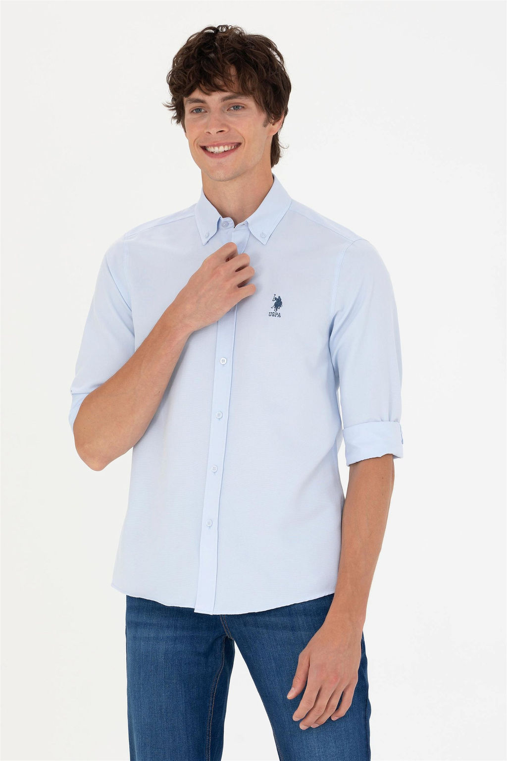 Мужская голубая базовая рубашка с длинным рукавом Неожиданная скидка в корзине - U.s. polo assn фото 3