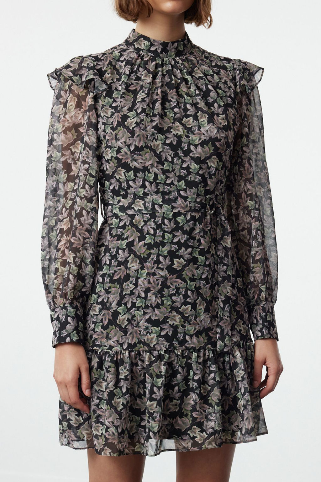 Trendyolmilla Lacivert Kusakl? Belden Ac?lan F?rf?r Detayl? Mini Astarl? Dokuma K?sl?k Elbise TWOAW24EL00740 фото 17