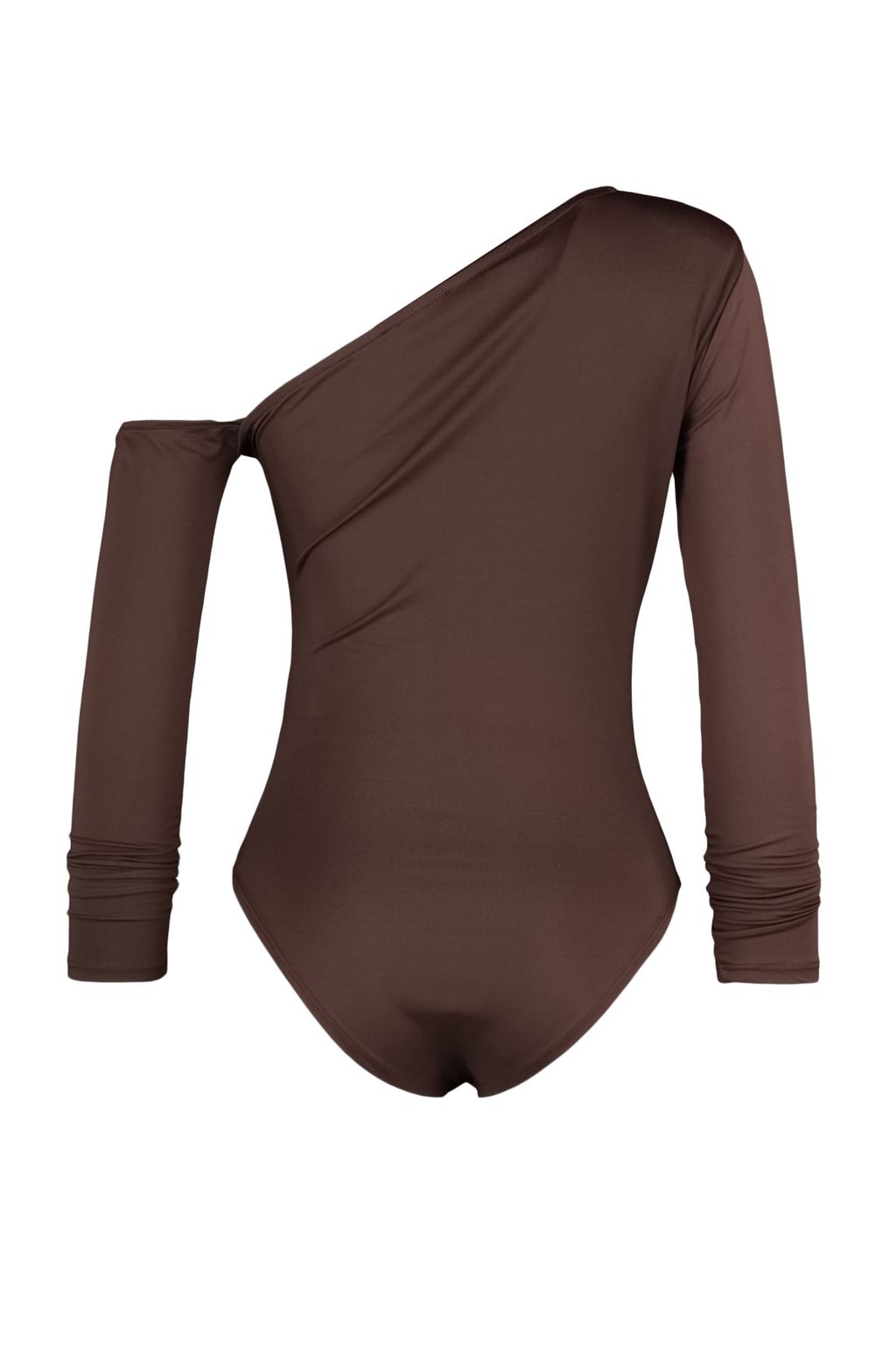 Kahverengi Asimetrik Yaka Uzun Kollu Esnek C?tc?tl? Orme Body TWOAW22BD0080
