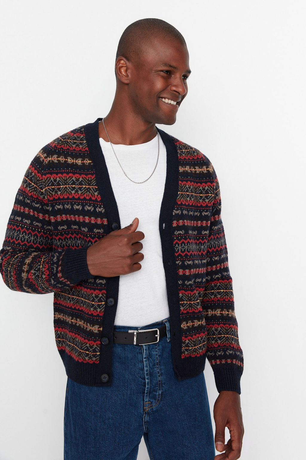 Lacivert Slim Fit Yunlu V Yaka Jakarl? Triko H?rka TMNAW20HI0029 - Trendyolmilla фото 2