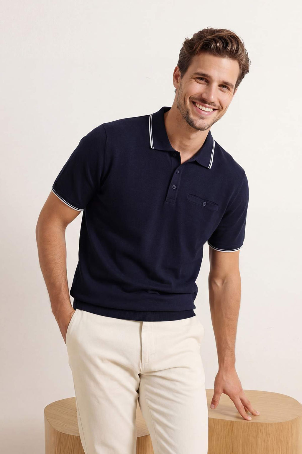 Lacivert Regular Polo Yaka Duz Polo Yaka T-shirt TMNSS26PO00021