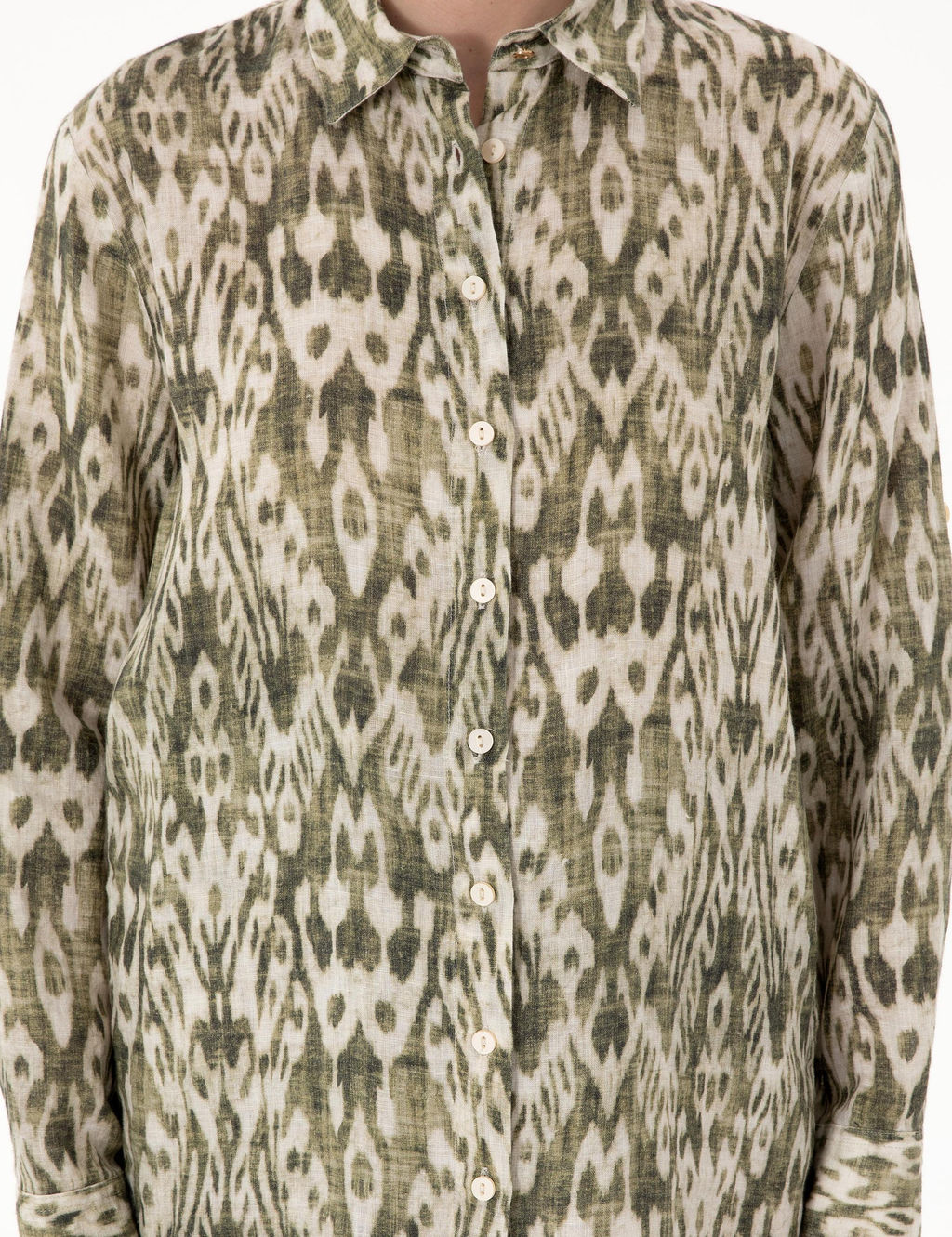 Haki Comfort Fit Uzun Kollu Keten G_mlek Elbise - Pierre cardin фото 6