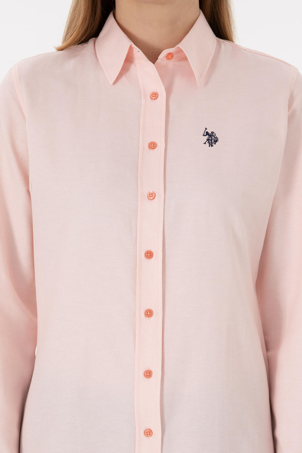 Женская базовая рубашка лососевого цвета с длинным рукавом Неожиданная скидка в корзине - U.s. polo assn фото 13