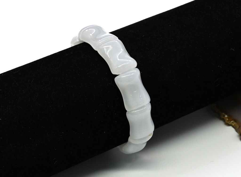 Браслет косточка 12*17мм из кварца (имитация) цв.белый