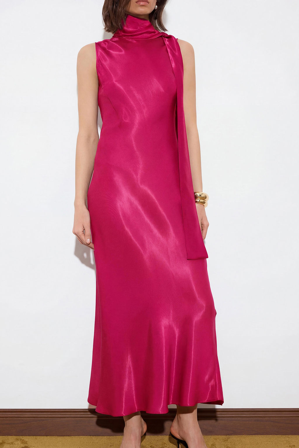 Fusya Duz Dokuma Saten Midi Astars?z S?k/Gece Elbise