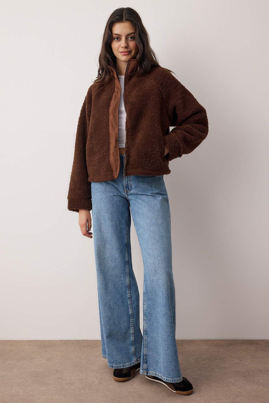 TRENDYOLMILLA Tas Pelus Regular/Normal Kal?p Dokuma Garnili Fermuarl? Kal?n Orme Sweatshirt TWOAW25SW00139  фото 11