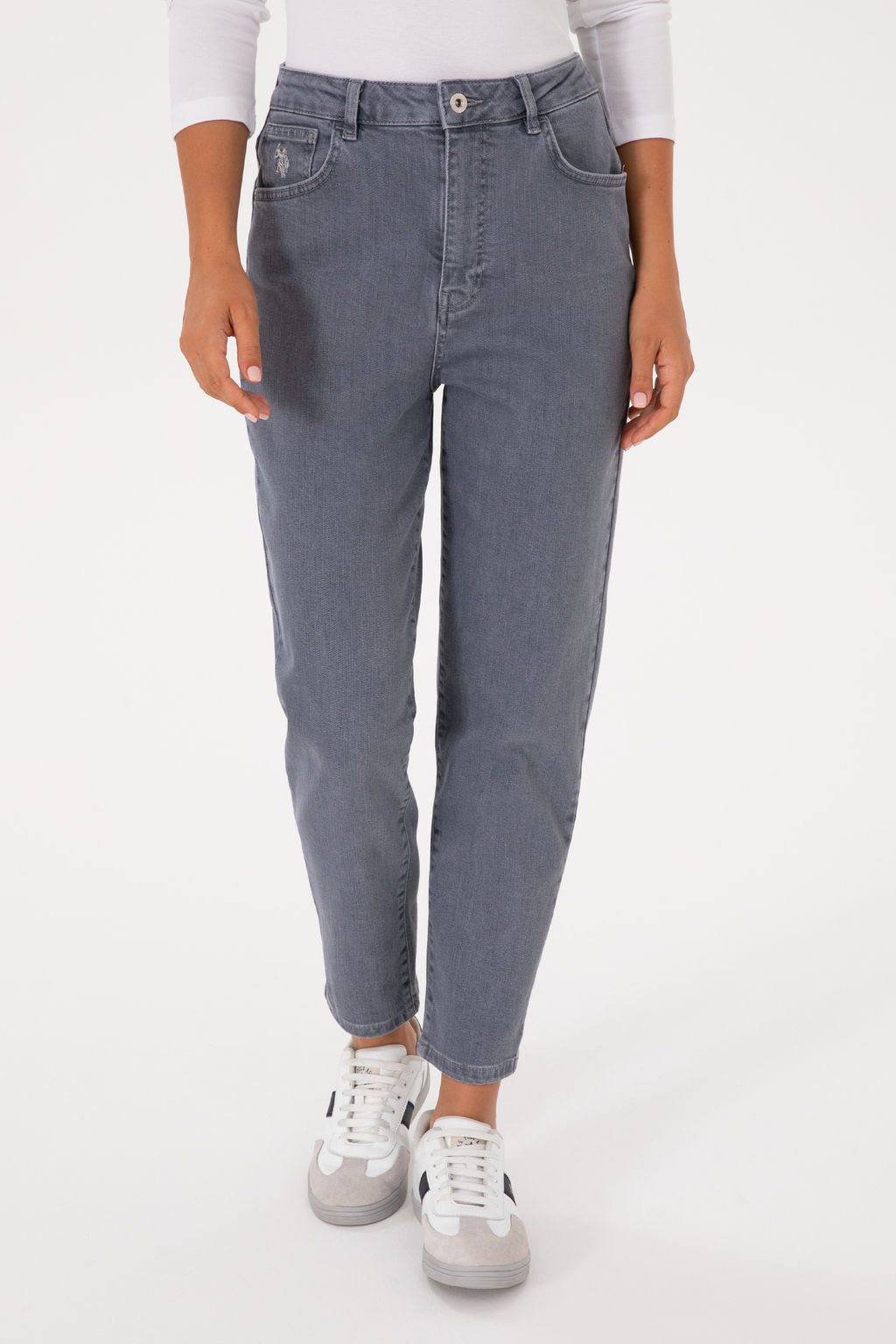 Джинсы U.S. Polo Assn Mom High Waist серые из хлопка