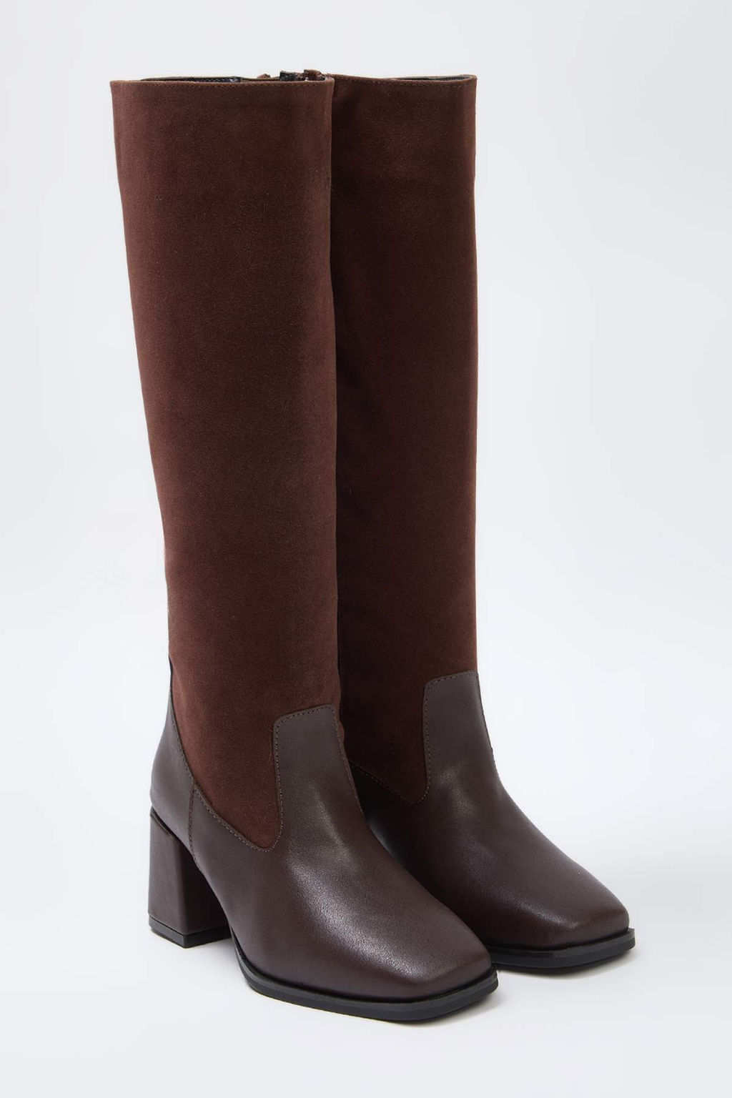 Kahverengi Suet Kontrast Detayl? Blok Topuklu Kad?n Cizme TAKAW26CZ00026 - Trendyolmilla фото 4