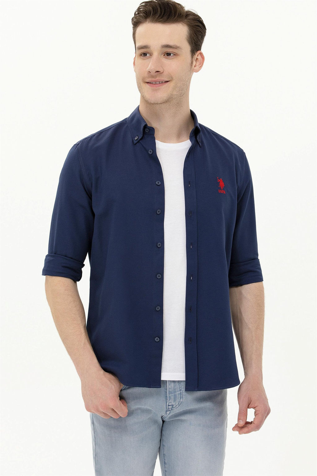 Мужская темно-синяя базовая рубашка с длинным рукавом Неожиданная скидка в корзине - U.s. polo assn фото 2
