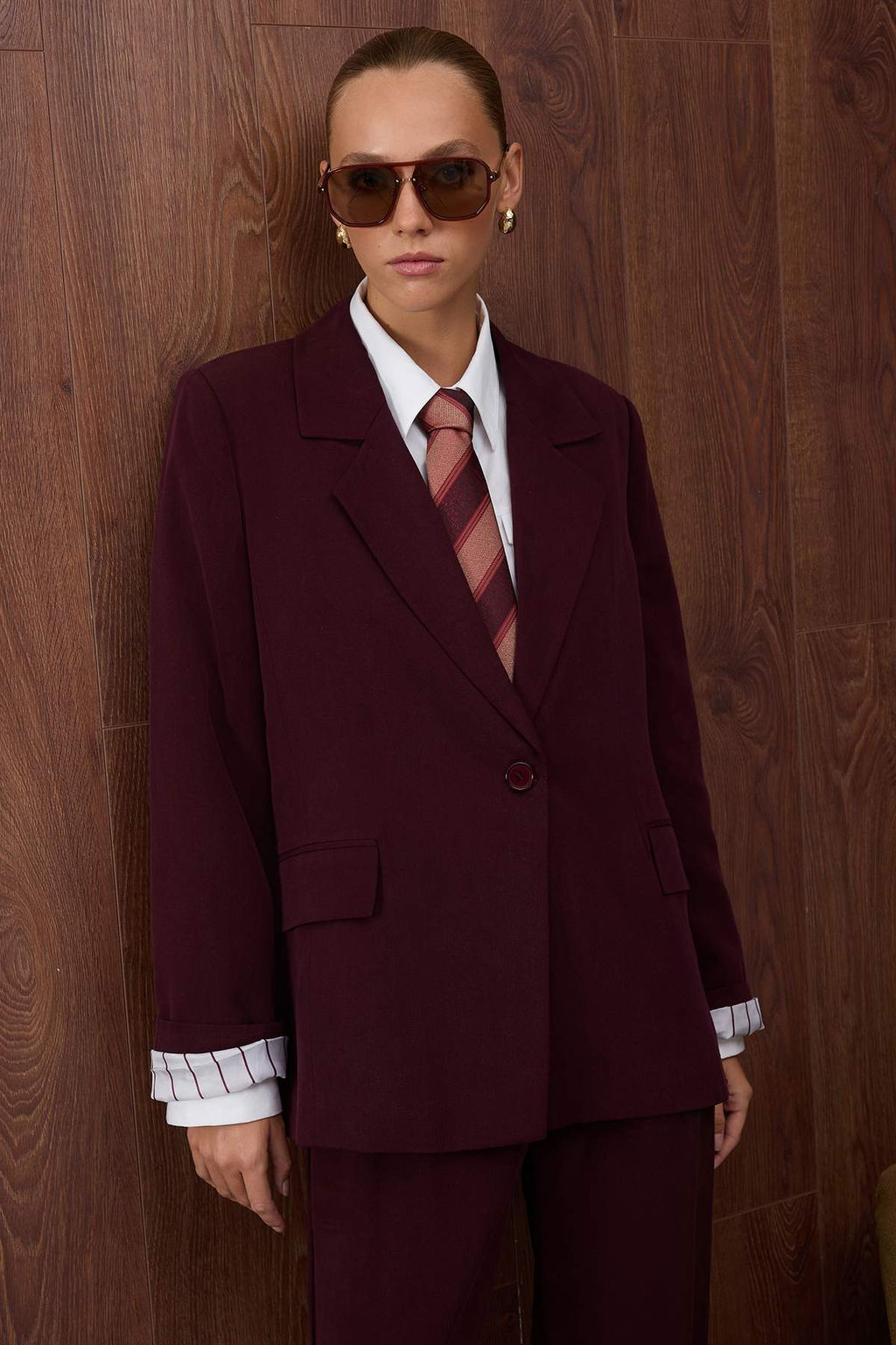 Ozel Koleksiyon Murdum Cizgili Astarl? Normal Kal?p Yumusak Kumas Blazer Ceket TWOAW26BC00057 - Trendyolmilla фото 2