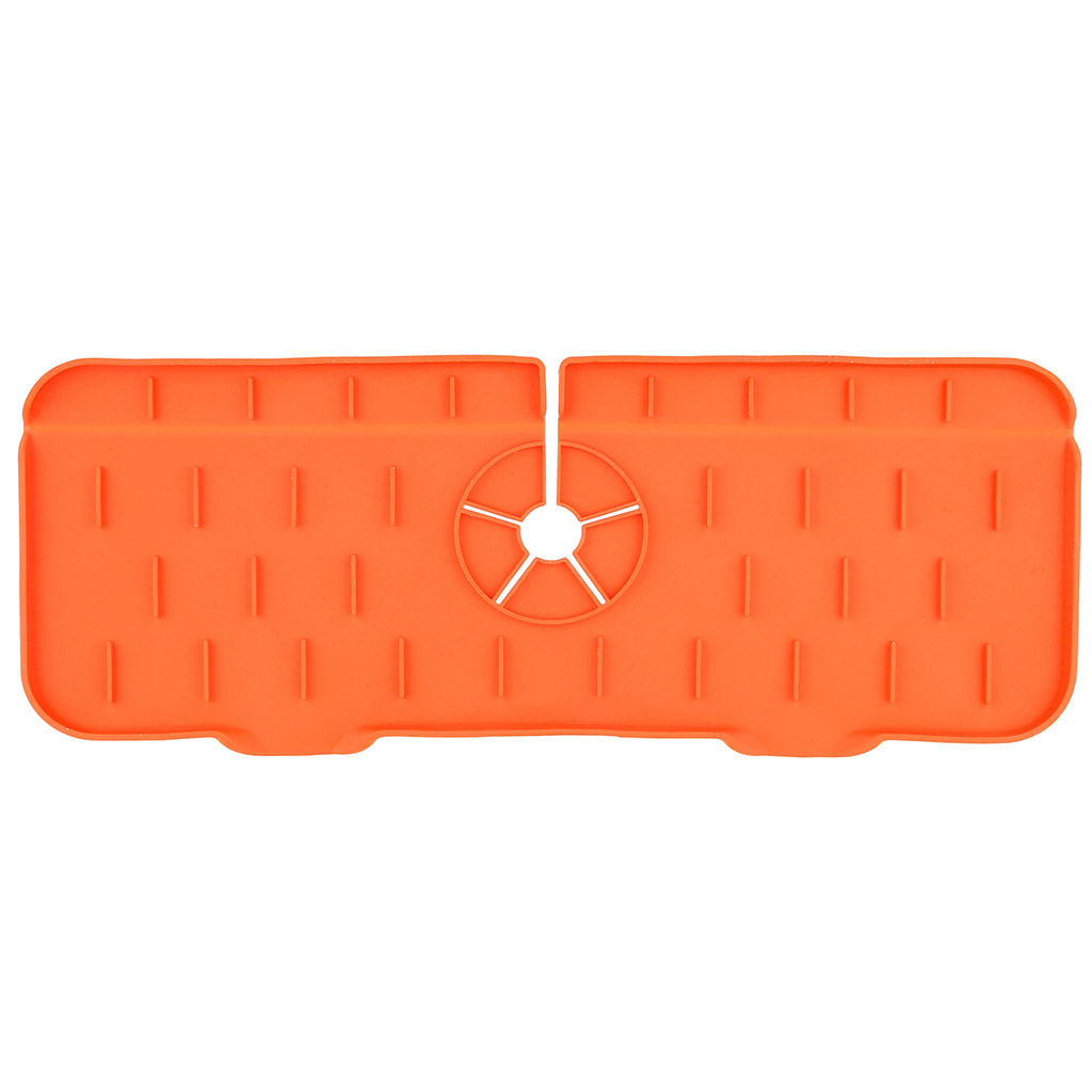 Коврик-оргнайзер силиконовый для раковины на кран/смеситель 37,5х14х0,8см, цвета в ассортименте: серый, оранжевый, в п/эт пакете (Китай)