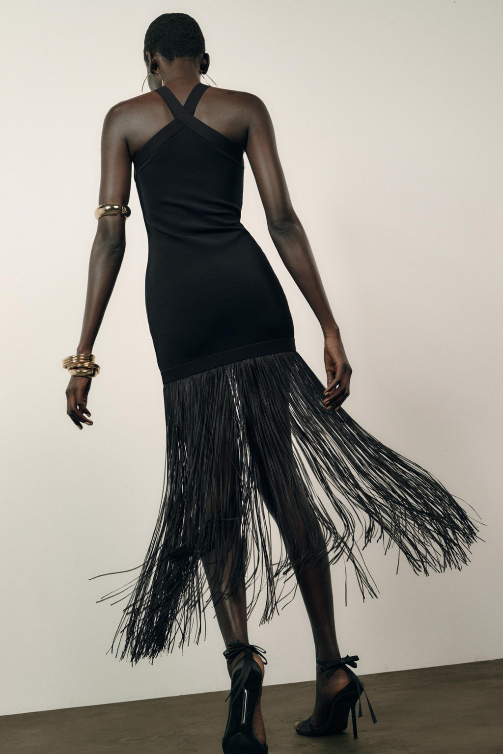 STRETCH LONG DRESS WITH FRINGING - Zara фото 8