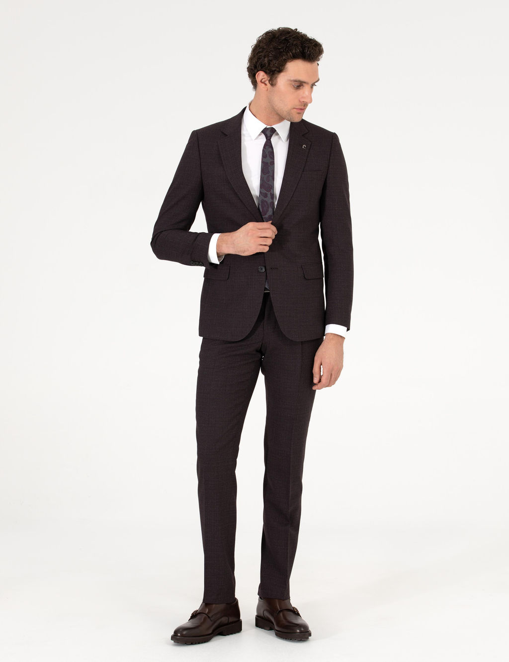 Бордово-красный приталенный костюм - Cacharel фото 8