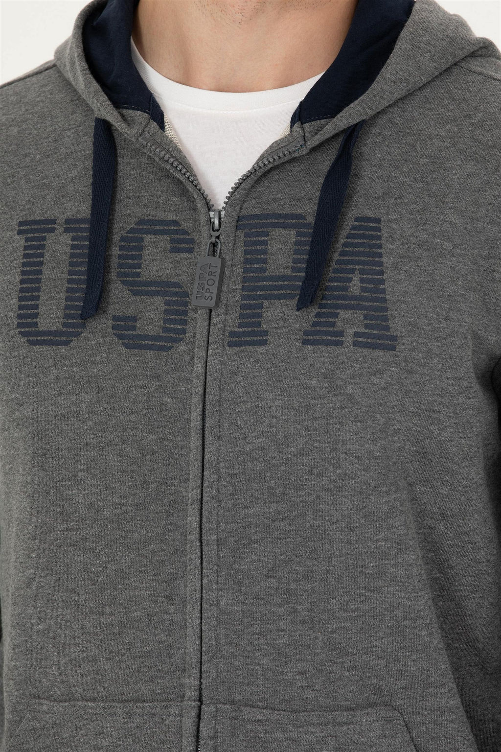 U. S. Polo Assn Мужской вязаный кардиган антрацитового меланжевого цвета с капюшоном - U.s. polo assn фото 7