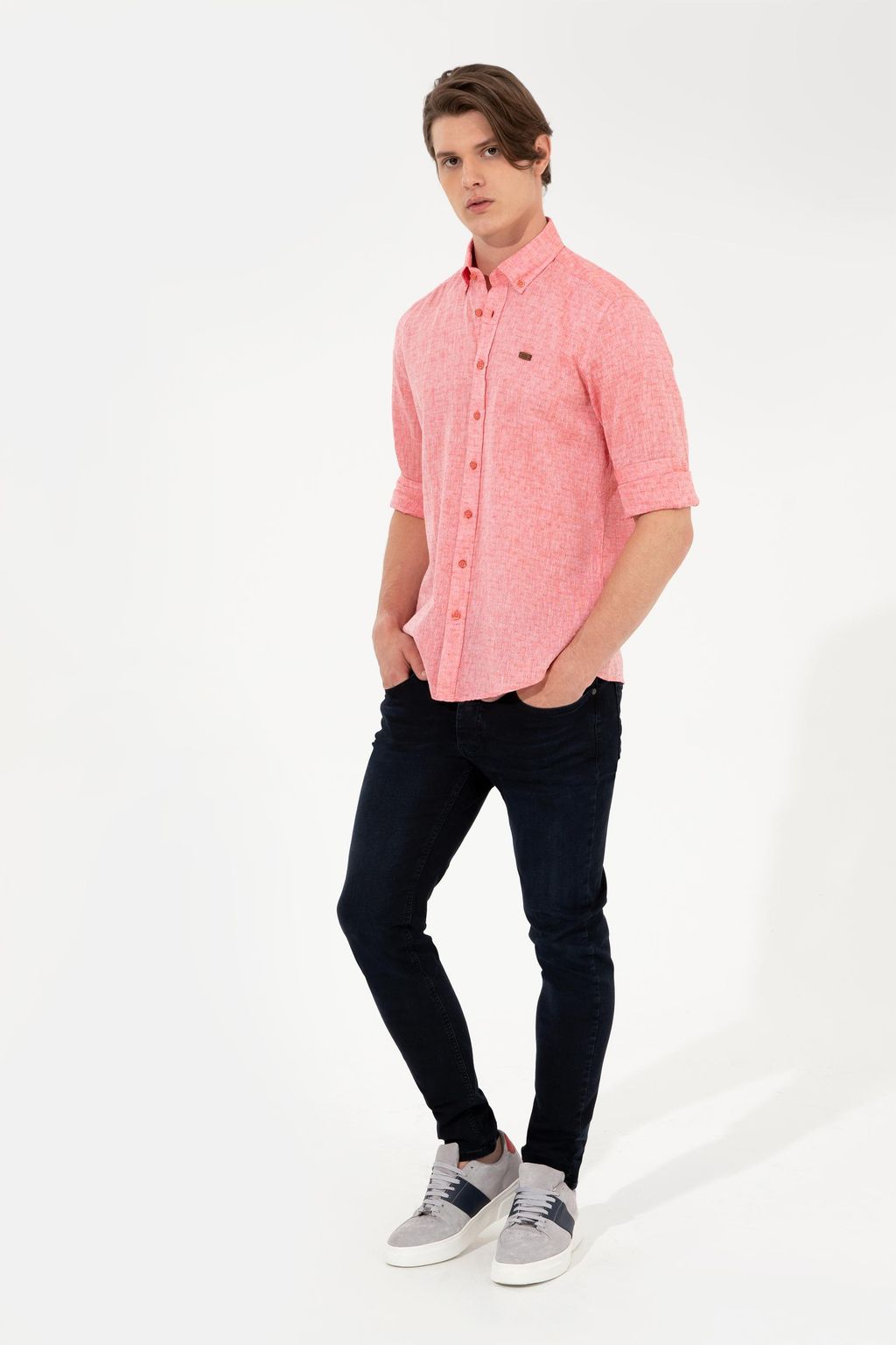 Мужская красная рубашка с воротником на пуговицах и длинным рукавом - U.s. polo assn фото 4