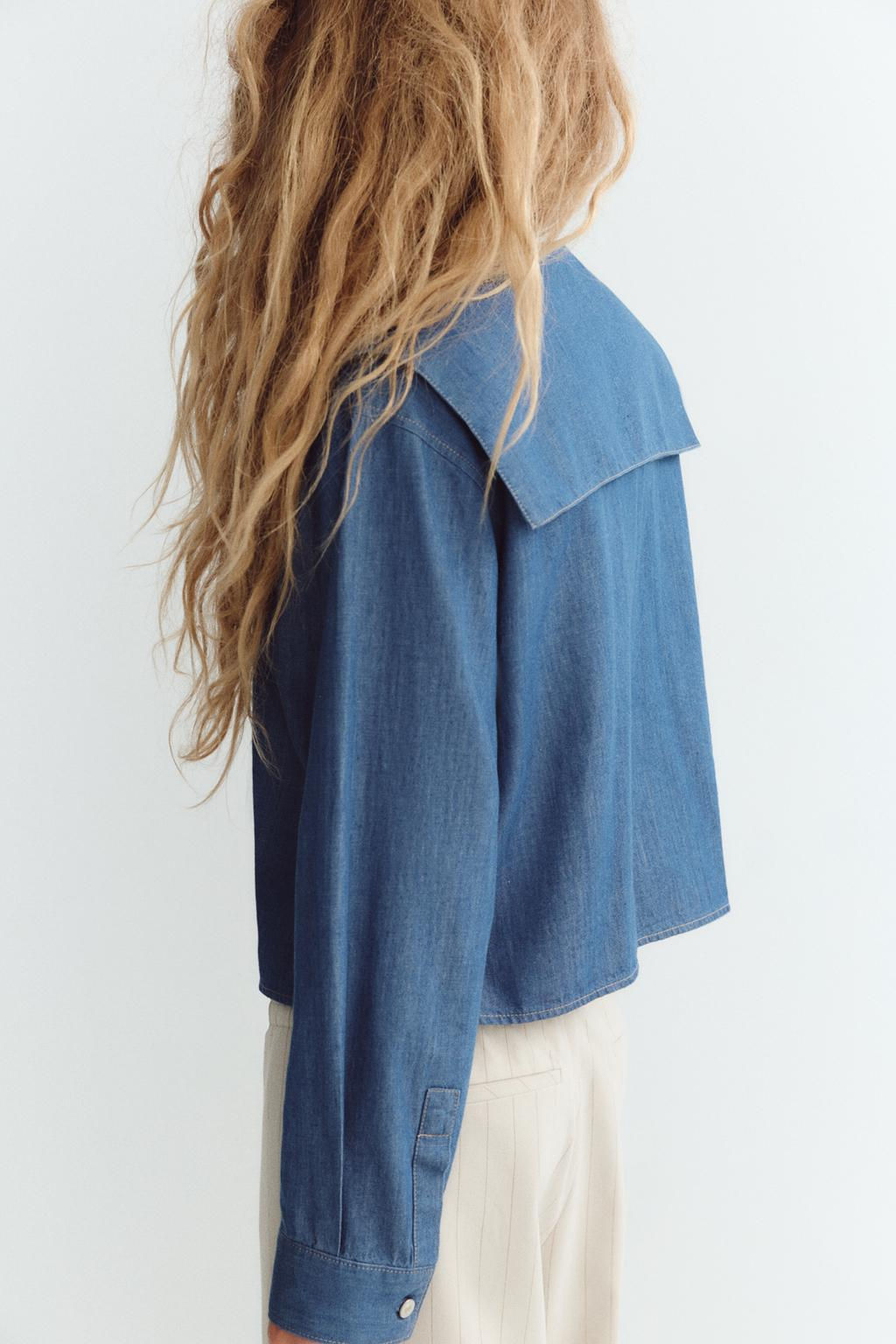 DENIM-EFFECT PETER PAN COLLAR SHIRT - Zara фото 3