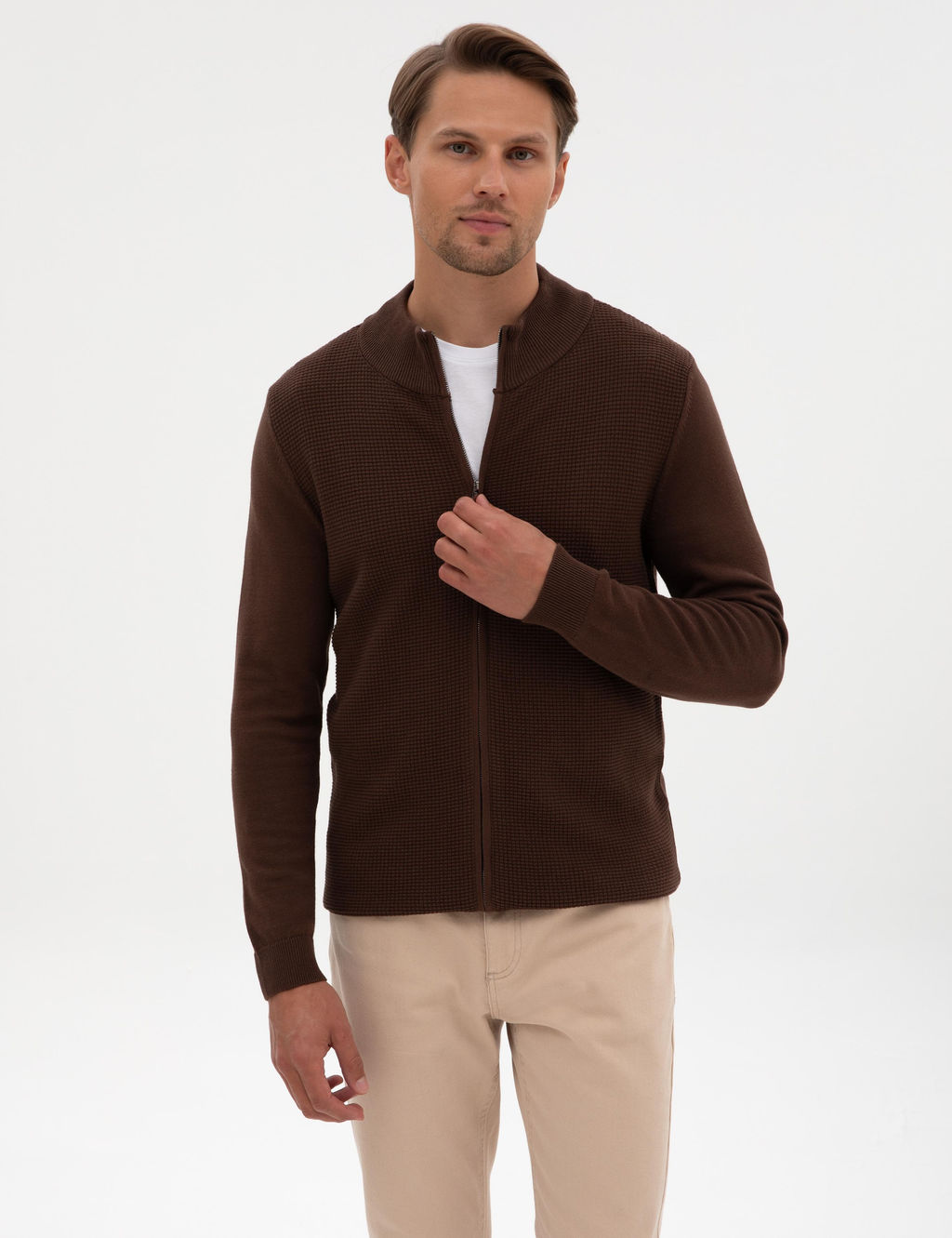 Kahverengi Slim Fit Fermuarl_ Triko H_rka