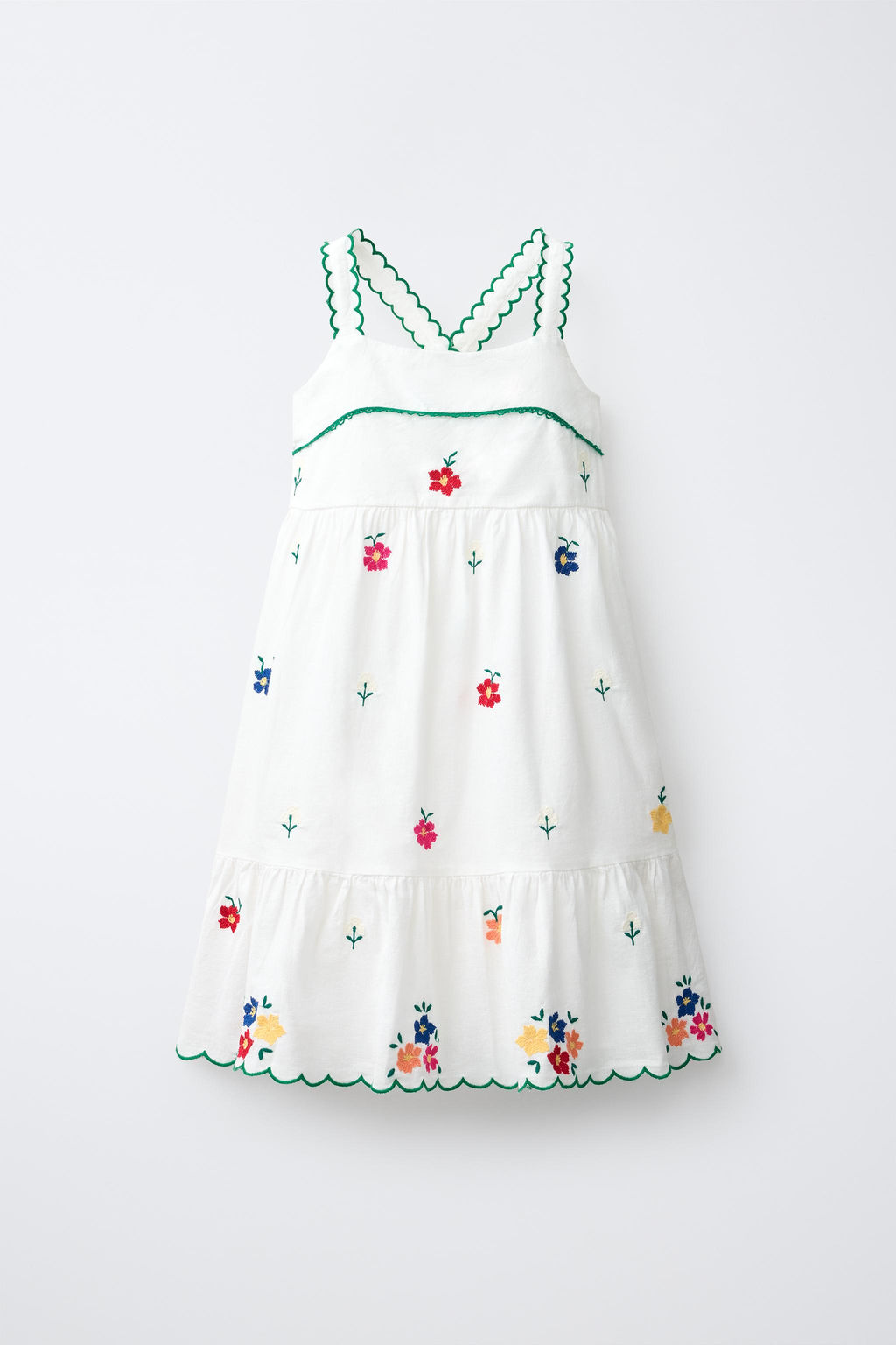 VESTIDO BORDADO FLORAL / Blanco / Verde - Zara фото 2