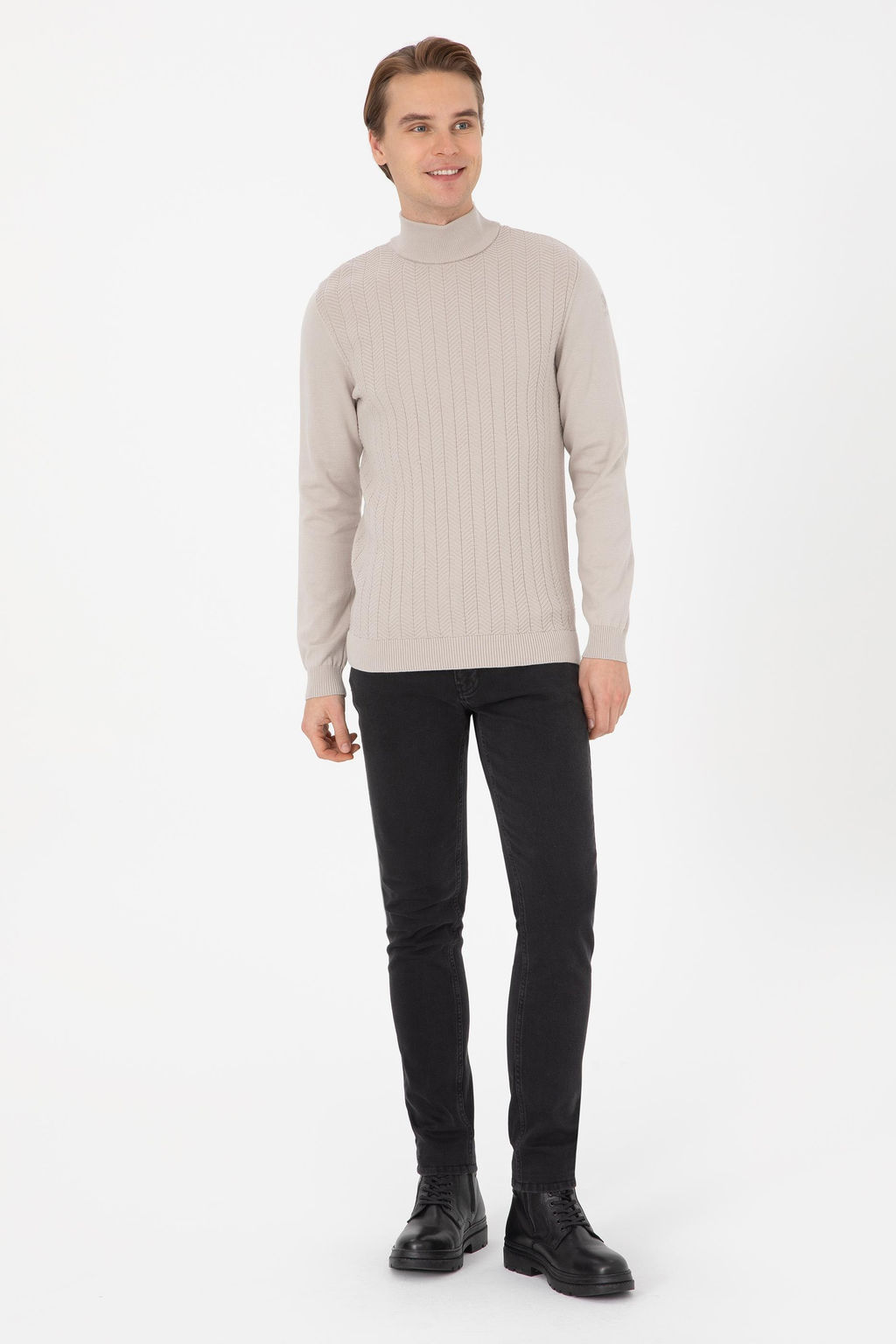 Erkek Slim Fit Yar_m Bal_k__ Yaka Ta_ Kazak