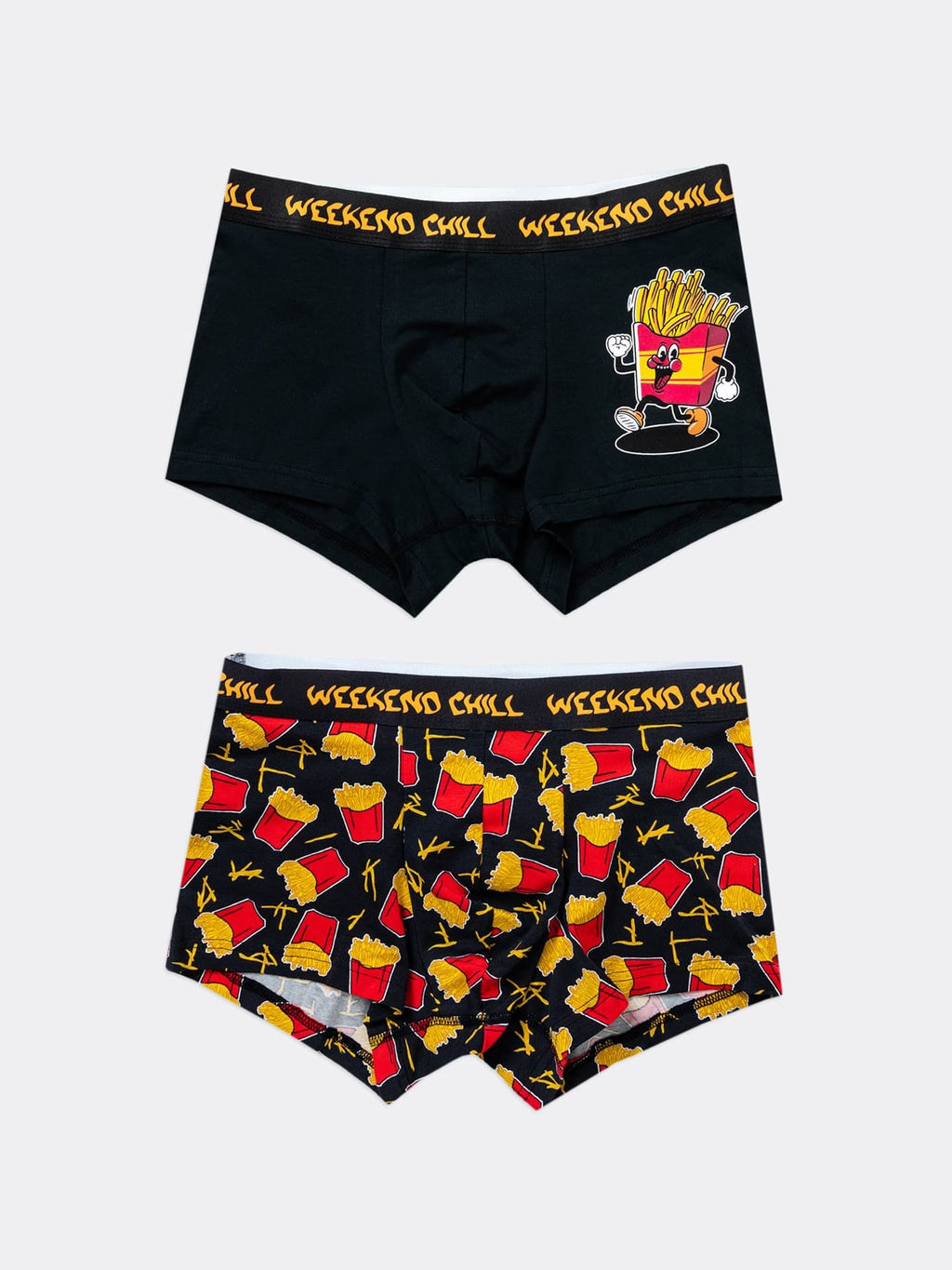 Набор мужских трусов-боксеров (2 шт.) в черно-оранжевых оттенках с принтом картошка на черном +черный 411124-2 - Mark formelle фото 5