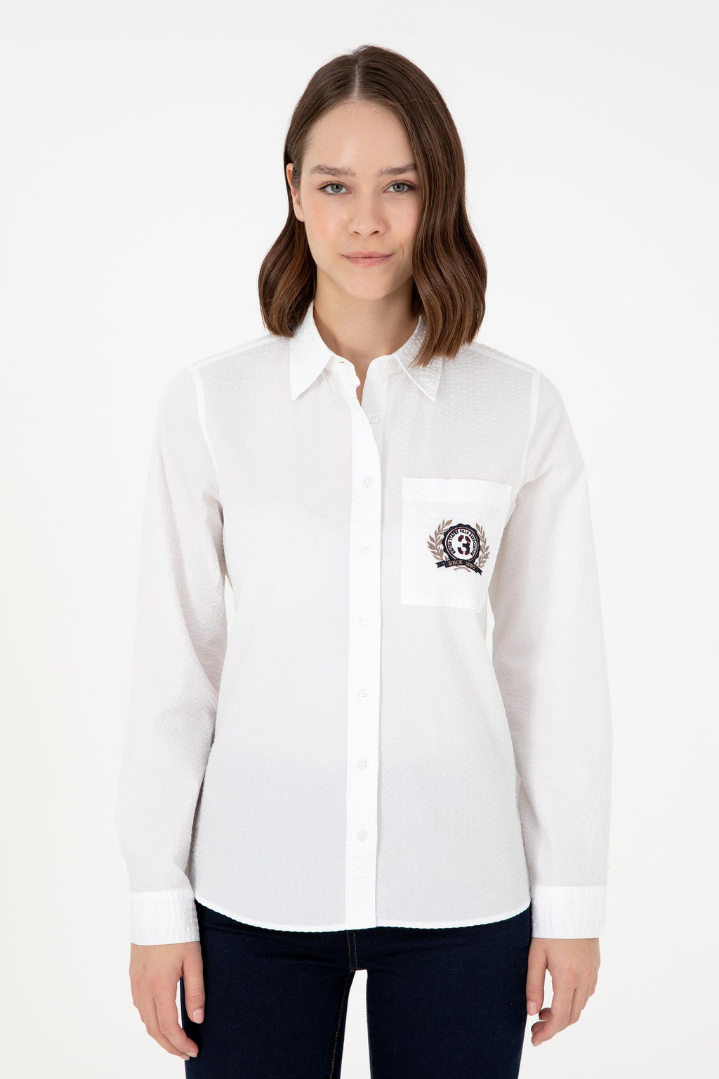 Женская белая рубашка с длинным рукавом - U.s. polo assn фото 3