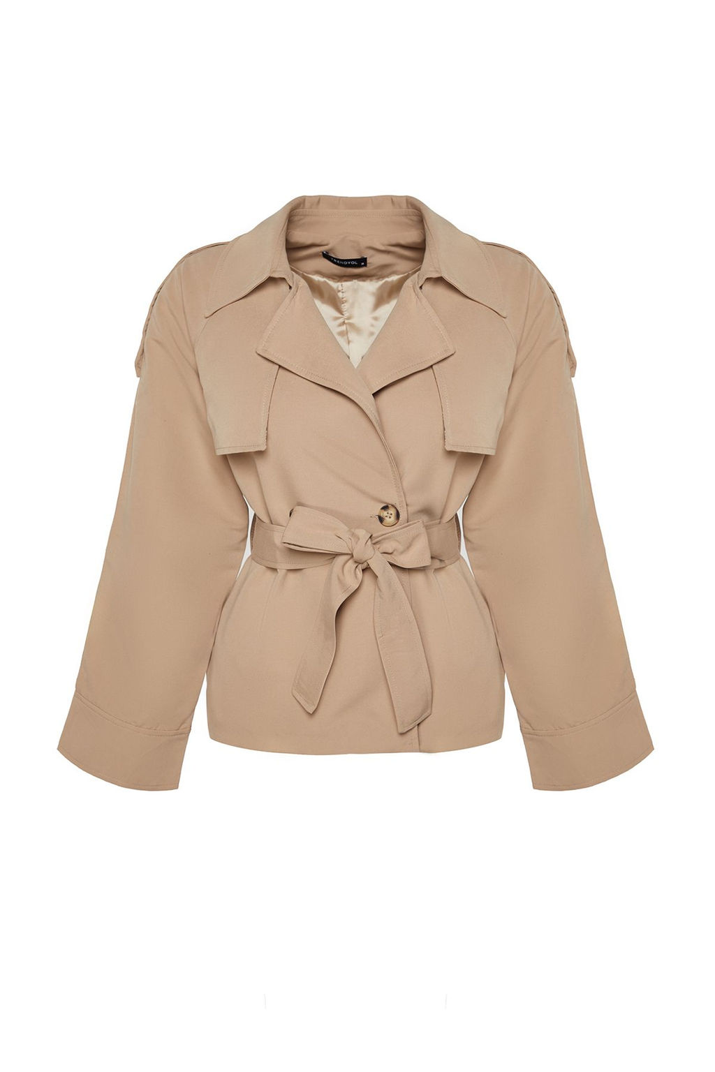 Bej Oversize Genis Kesim Kemerli Trenckot TWOAW24TR00011
