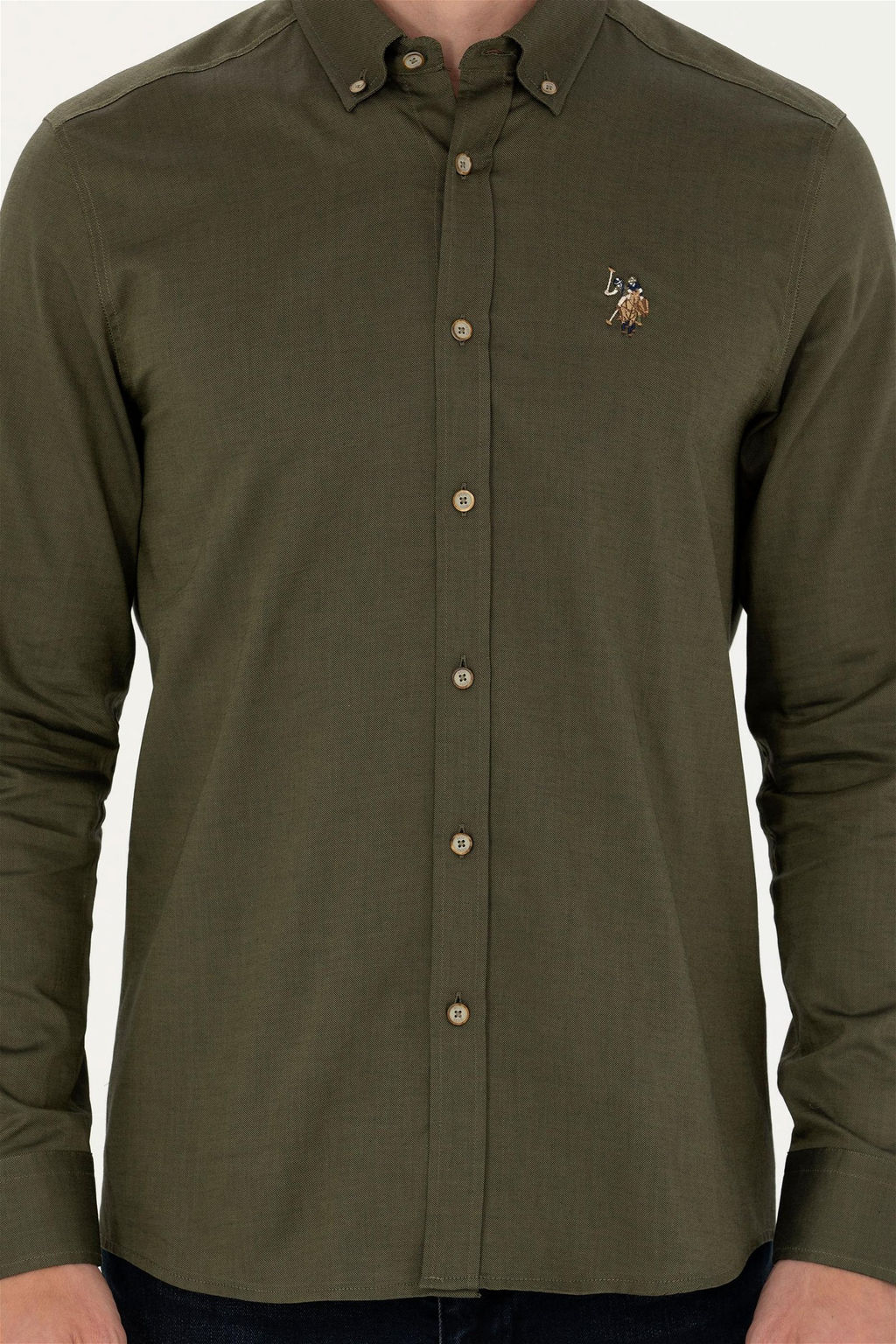 Мужская базовая рубашка цвета хаки с длинным рукавом Неожиданная скидка в корзине - U.s. polo assn фото 6